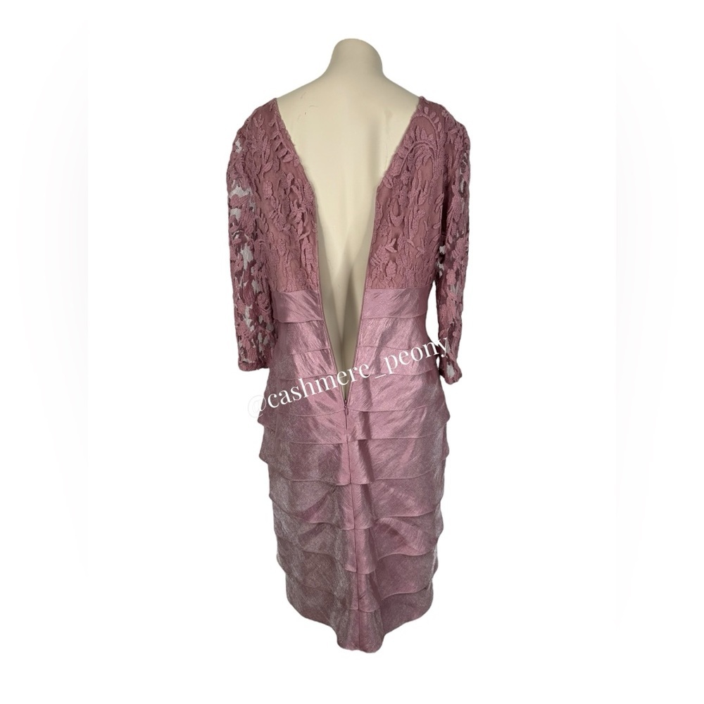 Adrianna Papell Ash Rose V-Neck Lace Bodice Tiered Sheath Mini Dress Size 6 - Picture 8 of 15